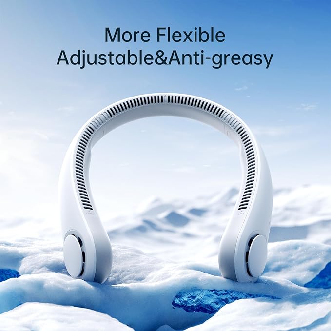 JISULIFE Portable Neck Fan, Hands-Free Bladeless, 5 Speeds, 4000 mAh Battery Operated Wearable Personal Fan, Twistable, Rechargeable, Gift for Women Men-Grey