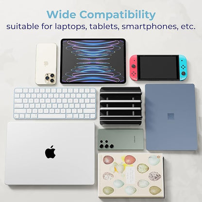 Adjustable Laptop Stand, 5 Slots, Aluminum Space-Saving, for Apple MacBook/Surface/Galaxy/Tablet/iPad/iPhone, Silver