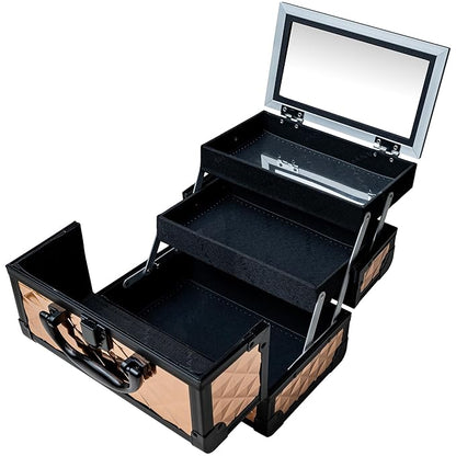 SHANY Chic Makeup Train Case Cosmetic Box Portable Makeup Case Cosmetics Beauty Organizer Jewelry storage with Locks, Multi trays Makeup Storage Box with Makeup Mirror - ROSA
