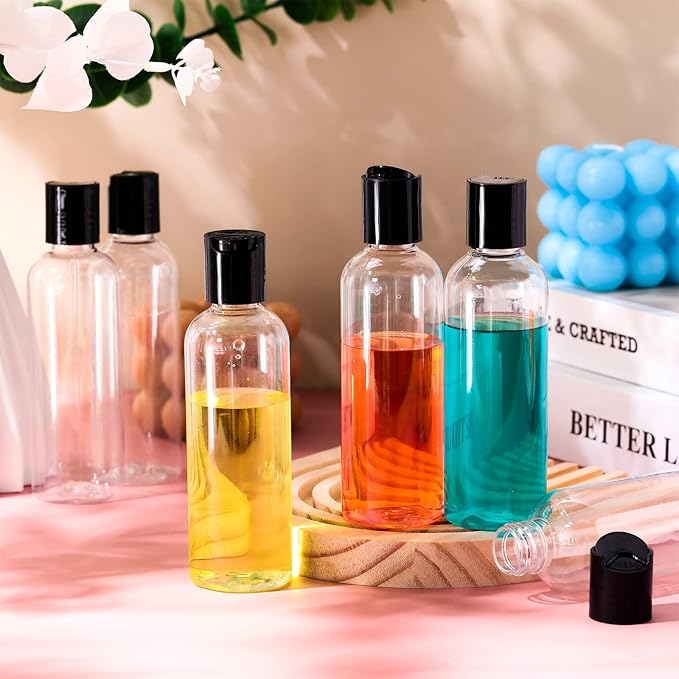 Roshtia 100 Pcs 2 oz Travel Bottles for Toiletries Clear Plastic Travel Size Containers Leak Proof Empty Refillable Liquid Containers Squeezable for Lotion Face Cream Shampoo Essential Oil (Black)