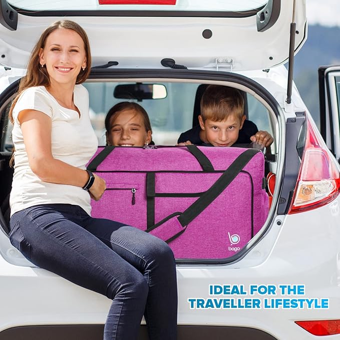 Bago Rolling Duffle Bag with Wheels - 31" 120L Foldable Weekender Bag, Waterproof Travel Duffel Bag, Heavy Duty Lightweight Duffle Bag for Traveling, Rolling Duffel Bag with Wheels (SnowPurple2024)