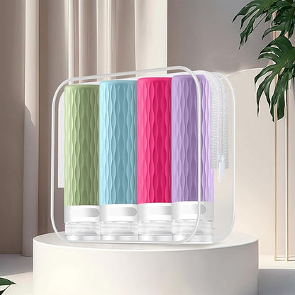 Travel Bottles for Toiletries, TSA Approved 3.4oz Travel Size Containers, BPA Free Leak Proof Silicone Traveling Bottles, Refillable Travel Essentials Kits for Shampoo Conditioner(4 Pack)-C