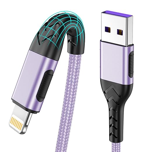 Durcord iPhone Charger, [Apple MFi Certified] 3Pack 3FT USB A Cable for Lightning Charger Cord, Fast iPhone Charging Cord for iPhone Xs Max/XS/XR/X/8/7/6S/6/Plus/SE/iPad(Light Purple)