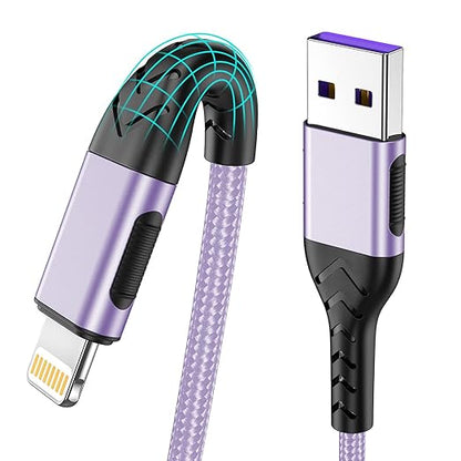 Durcord iPhone Charger, [Apple MFi Certified] 3Pack 3FT USB A Cable for Lightning Charger Cord, Fast iPhone Charging Cord for iPhone Xs Max/XS/XR/X/8/7/6S/6/Plus/SE/iPad(Light Purple)