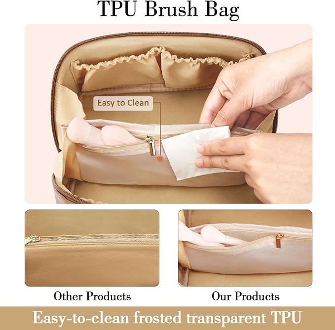 Birthday Gifts for Women Teen Girl, Personalized Initial Makeup Organizer Bag Set, Open Flat Travel Cosmetic Bag With Clear Divider and Handle(Brown,O)