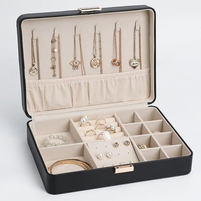 Jewelry Box, Portable Travel Jewelry Case Organizer with Removable Tray for Earrings, Necklaces, Rings Black
