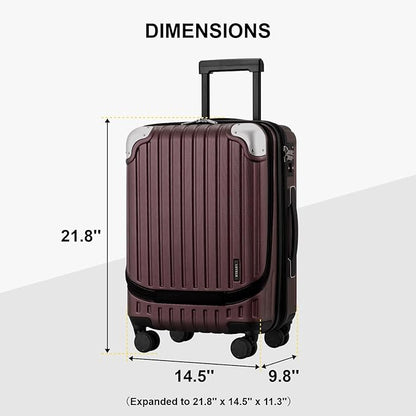 LEVEL8 Grace Carry on Luggage Airline Approved, 20 Inch Expandable Hardside Suitcases with wheels, Abs+Pc Harshell Spinner Luggages with Tsa Lock, Red