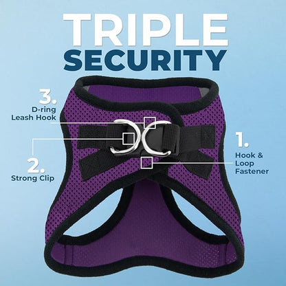 Voyager Step-in Air All Weather Mesh Harness and Reflective Dog 5 ft Leash Combo with Neoprene Handle, for Small, Medium and Large Breed Puppies by Best Pet Supplies - Purple/Black Trim, XX-Small