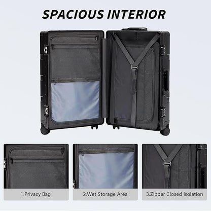 Simcat All Aluminum Carry On Luggage, 20 Inch Hard Shell Zipperless Luggages，Airline Approved Suitcase with TSA Lock and Silent Wheels (Black,20inch/56.5x21.5x39.5cm)