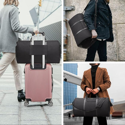 Garment Bag for Travel, Carry On Garment bag, Convertible Duffel Bag with Shoe Compartment, Perfect for Business Trips and Weekend Getaways, Black