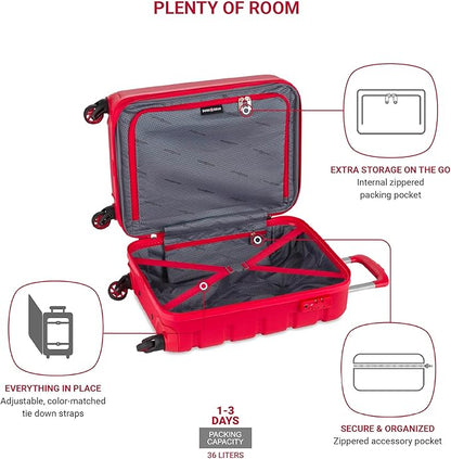 SwissGear 7366 Signature Hardside Expandable Luggage with Spinner Wheels, TSA Lock, Cup-Holder, Red, Carry-On 19-Inch