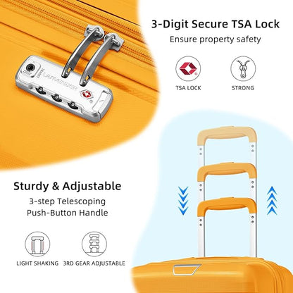LARVENDER Luggage Sets 3 Piece, Hardside PP Carry On Suitcase with 360° Spinner Wheels TSA Lock Luggage Sets for Women, Yellow