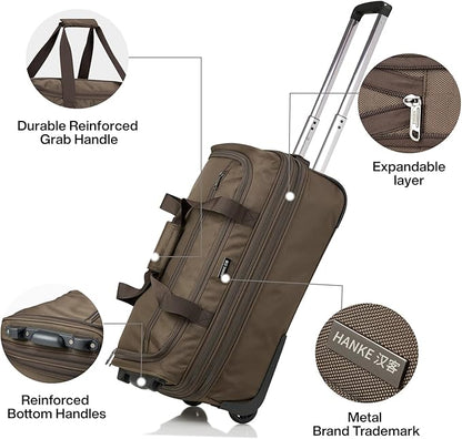 Hanke Expandable Carry On Luggage Suitcases with Wheels Foldable Duffle Bag for Travel Carry On suitcase Weekend Bag for Women Men（Coffee）