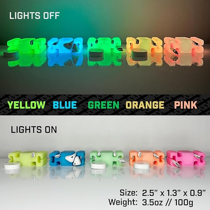 GlowBrick Stocking Stuffers for Adults Cord Management Weighted Cord Holder Cable Wrap Phone Stand - Glow-in-The-Dark Gadget Organizer for Nightstand. Gift for Men, Silicone. 2pk Glowing Pink