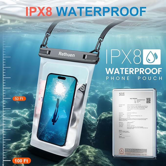 Large Floating Waterproof Phone Pouch, 2Pack Cell Phone Dry Bag for iPhone 17 16 15 14 13 Pro Max Galaxy S24 S23 S22 All Phones, Float Water Proof Bag for Beach Water Park (Frosted + Frosted)