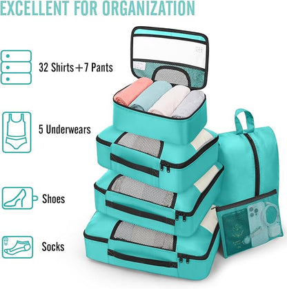 Veken 8 Set Packing Cubes for Kids, Travel Essentials Suitcase Organizer Bags in 4 Sizes, Carry-On Luggage Accessories with Laundry & Hanging Toiletry Bag, Must-Have for Airplane, Road Trip & Camping