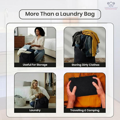 LFH Home Large Premium Cotton Canvas Laundry Bag with Drawstring and Handles Heavy Duty, Multi-Use, and Washable for Home, Travel, College or Storage 28x40 (Pack of 2)-Black