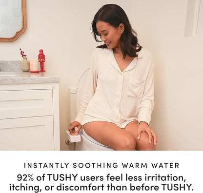 TUSHY Spa Self-Cleaning Warm Water Toilet Bidet Attachment. Adjustable Nozzle, Angle & Pressure Control. Easy DIY Home Install, Requires Sink Access for Optional Warm Water Control. (Biscuit/Platinum)