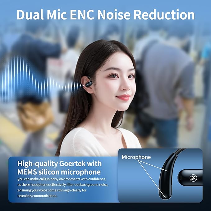 Kinglucky Open-Ear Headphones Bluetooth Earbuds with Ear Hooks Over Ear Buds with Microphone, Clear Calls,Ergonomic Earhook, Enc Noise Cancelling, IPX6 Waterproof for Sports/Running/Cycling