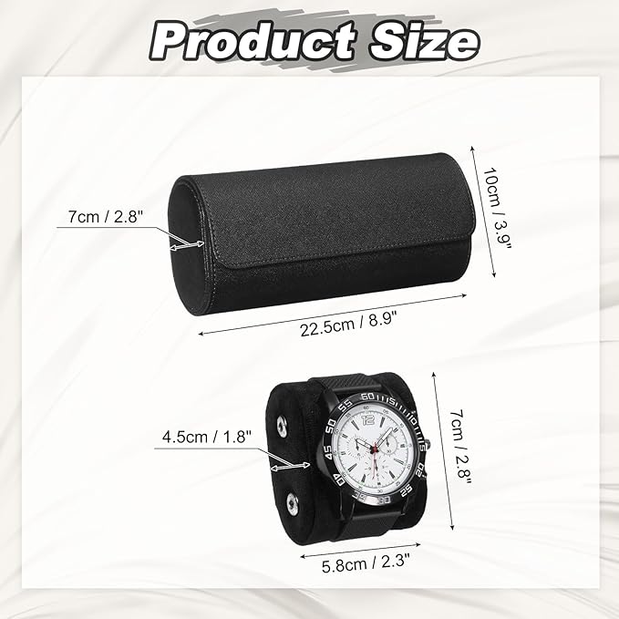 PATIKIL Watch Roll Travel Leather Case, Portable 3 Watch Roll Box with Pillow for Men Women Home Storage Display Gift Storaging Organizer, Black