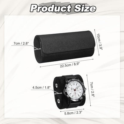 PATIKIL Watch Roll Travel Leather Case, Portable 3 Watch Roll Box with Pillow for Men Women Home Storage Display Gift Storaging Organizer, Black