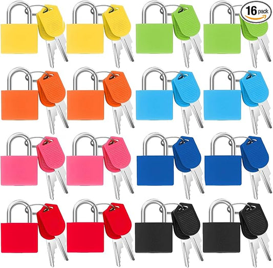 16 PCS Suitcase Locks with Keys,Small Luggage Padlocks Metal Padlock with Key,Multicolor Lock Luggage Locks Mini Keyed Padlock for Backpack Boxes Laptop Bag School Gym Locker,23 mm,8 Colors
