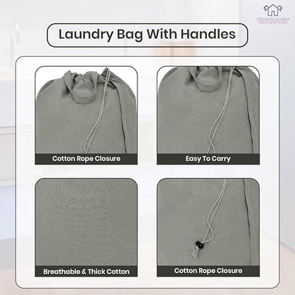 LFH Home Cotton Canvas Large Laundry Bag with Handle, Heavy Duty Drawstring Closure Washable Laundry Bags, School Travel, Home, Hotel, College Dorm, Organizer Sack, Toys Clothes 28x36 (Pack of 6)-Grey