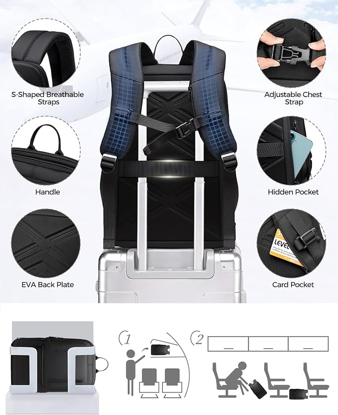 Work Backpack for Men, Expandable Backpack with USB C Charging Port, Water Resistant 15.6 Inch Laptop Backpack, Black