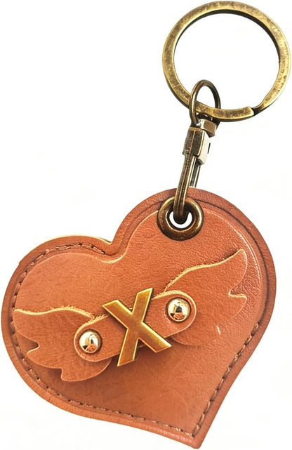 Initial Letter Leather Alphabet Keychain Holder Case Compatible with AirTag,Cute Protective Air Tag Cover with Bronze Keyring,Anti-Scratch Finder GPS Tracker Case for Pets Keys Wallet Luggage(X)