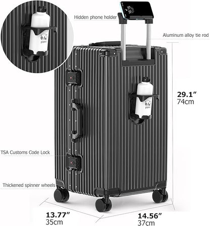 feilario 29in Super Large Captain Aluminum Frame Hardside Spinner Wheels Luggage, Removable Wheels Zipperless Checked Suitcase with Cup Holder/Phone Holder