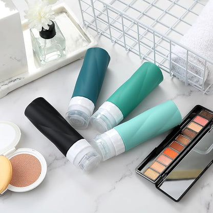 Gemice Travel Bottles - 3oz TSA Approved Containers, BPA Free, Leak Proof, Squeezable Silicone, Clear Toiletry Bag (4 Pack)
