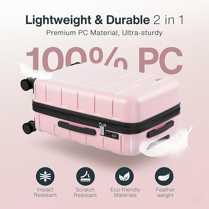 Luggage Sets 3 Piece (3-YEARS VIP SERVICE) Hardside Expandable Ultra Durable 100% PC Lightweight Carry On Family Travel Suitcase Set with TSA Lock Spinner Wheels, 3in1 Macaron Colors Set (BPG)