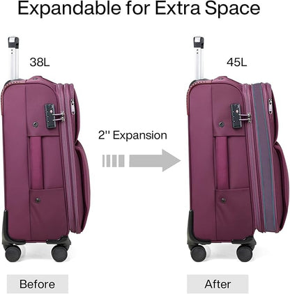 Hanke 24 Inch Luggage Expandable Softside Checked Suitcases with Spinner Wheels, Upright Rolling Luggage Suitcases Travel TSA Luggage Bag for Women Men(Purple)