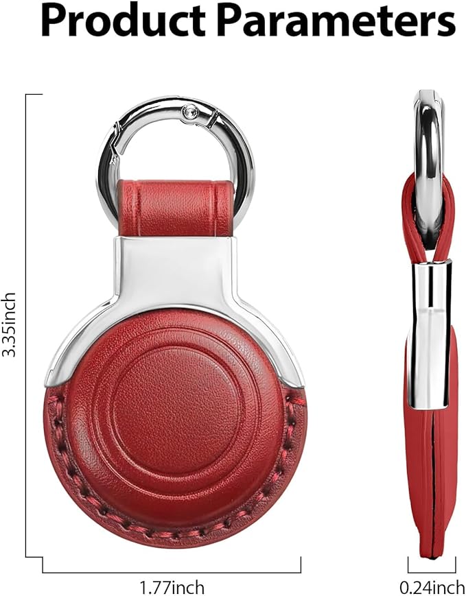 Genuine Leather for AirTag Holder Keychain for AirTag - Premium Handmade Protective Case Cover Accessories with Key Ring, Secure Hidden Design, All-in-One Package, Red
