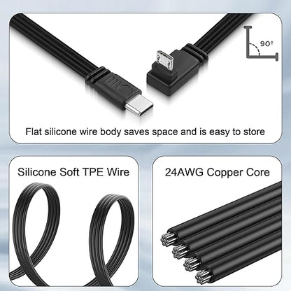 Flexible USB Type-C to Micro USB Cable,90 Degree Micro 5pin to USB C Flat Data Cable,Type C-to-Micro Short Flat Cable Supporting Charging& DataTransfer,for Phone,Camera,Laptop-30CM (Down)