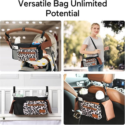 Momcozy Universal Stroller Organizer with Insulated Cup Holder Detachable Phone Bag & Shoulder Strap, Fits for Stroller like Uppababy, Baby Jogger, Britax, BOB, Umbrella and Pet Stroller