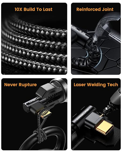 MRGLAS 3.2A USB C Charger Cable, [2-Pack,6.6FT] USB A to USB C Right Angle Cable Gold-Plated Type C Charger Fast Charging Durable Braided Cord for iPhone 17 16 15 Samsung S10 S9 Note 10 S21 LG-Black