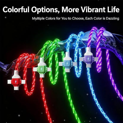 USB Cable PD Fast Charger Lighted Up(USB 6IN1 Starry Red) Mobile Phone Data Cable,Fast Charging Cable,TPE Material,Compatible with Almost All Devices.