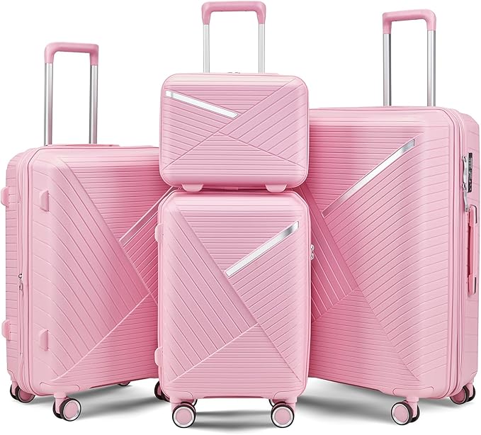 Merax Luggage 4 Piece Set Hardside Expandable Suitcase Set with Case,Travel Luggagewith Spinner Wheels,Airplane Approved Carry On Luggage Sets,Pink1,14/20/24/28