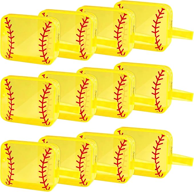 12 PCS Softball Cosmetic Bags Softball Gift Accessories Bags Goodie Snack Makeup Pouch Bag Waterproof Clear PVC Travel Bag with Zipper for Girls Valentine Team Gifts Player Sport Party Favors