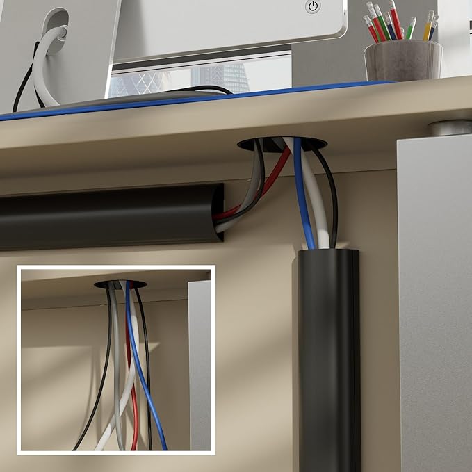 D-Line Half Round Cord Hider, Patented Cable Cover, Hide TV Wall Mount Wires, Raceway for Cords, Decorative Wire Covers, Paintable, Adhesive Cable Concealer, 2in W x 1in H x 39in L, Black