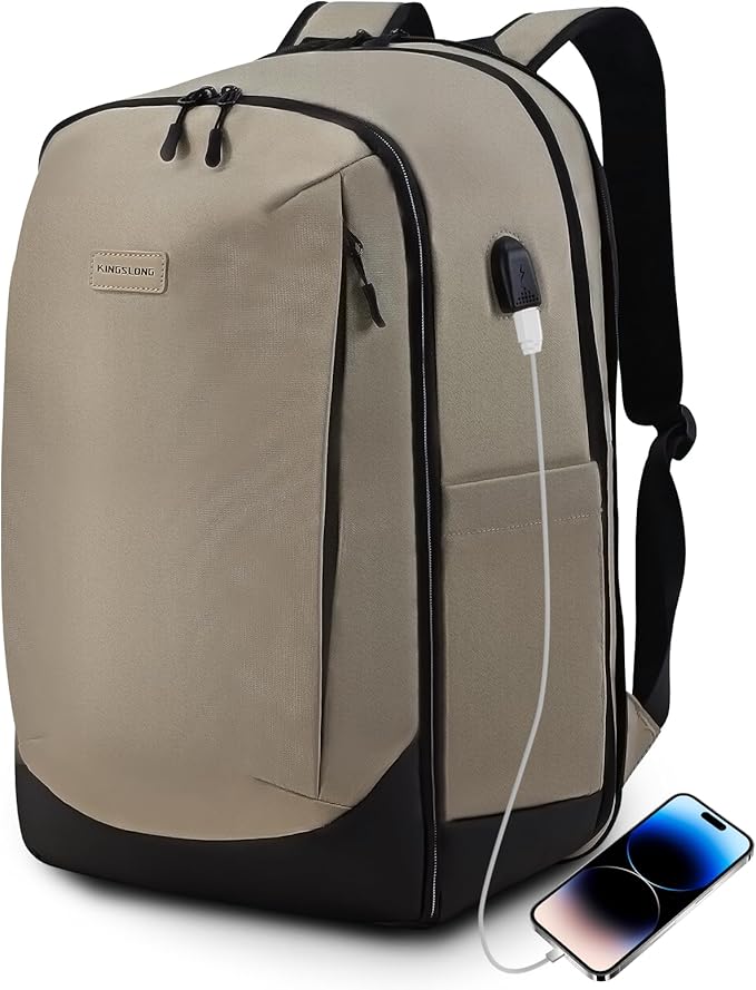 Travel Backpack: Carry on Expandable Back Pack for Laptop Hiking Business Water Resistant Lightweight for Men and Women Brown