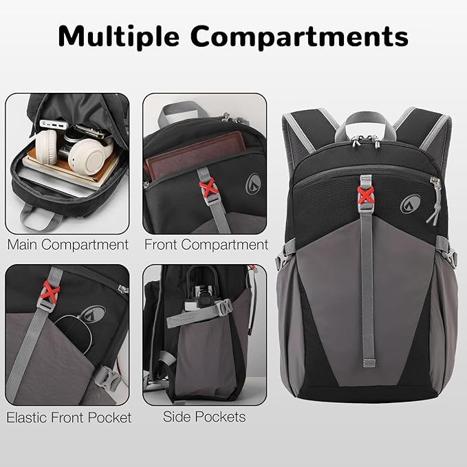 12L Small Lightweight Hiking Backpack Daypack with Phone Pocket for Kids, Mini Travel Backpack for Men, Black