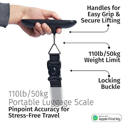 SLIDE INNOVATIONS Digital Luggage Scale, Compatible with Apple Find My (iOS), Suitcase Weight Scale and Tracker, Luggage Weighing Scale with 110-Pound Weight-Indicator Limit, Travel Accessory