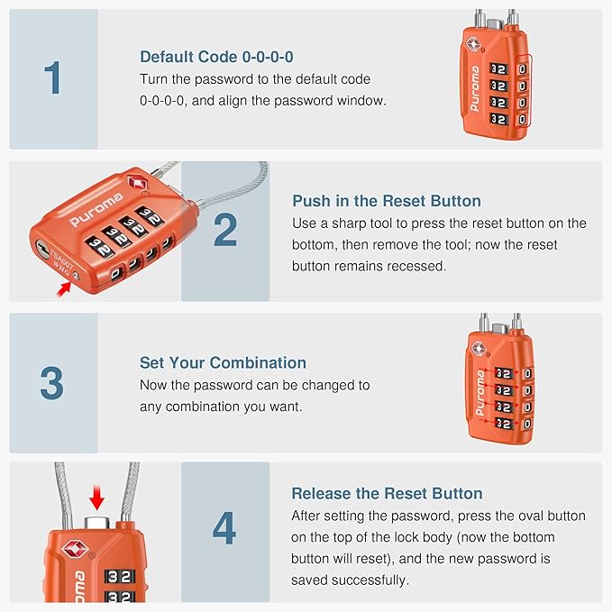Puroma 2 Pack TSA Approved Luggage Locks, 4 Digit Combination Travel Locks Resettable Code Lock with Zinc Alloy Body for Suitcase, Toolbox, Backpack, Bag, Gym Locker (Basic Robust Orange)