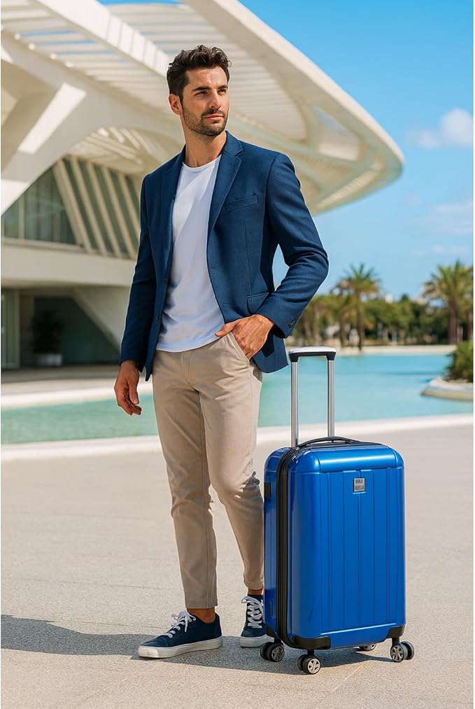 World Traveler Contour 20-Inch Carry-On Polycarbonate Hardside Expandable Spinner Luggage with TSA Lock - Blue