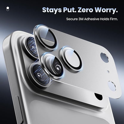 Hoerrye for iPhone 17 Pro Max Camera Lens Protector - [12FT Shatterproof Military Grade] [Strong Adsorption] Metal 9H+ Tempered Glass Camera Screen Full Protective Cover Case Friendly,Silver
