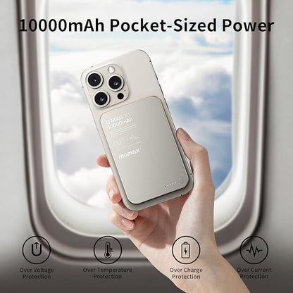 MOMAX Magnetic Power Bank 10000mAh, PD 20W Fast Charging, 7.5 Wireless Portable Charger for iPhone 16/15/14/13/12 Series, Magsafe Compatible