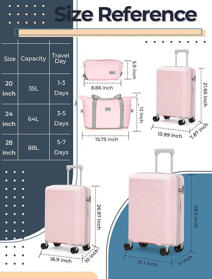 Luggage Sets 5 Piece,Lightweight,Impact-Resistant,Wear-Resistant Suitcases with Wheels, Hardshell Suitcase Set with Spinner Wheels, PP Carry on Luggage Set with TSA Lock, Travel Luggage