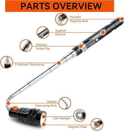 Gifts for Dad, Magnetic Pickup Tool with LED, Telescoping Magnet Flashlight, Cool Gadgets Stocking Stuffers for Teen Boys, Christmas Gifts for Men, Husband, Handyman, Boyfriend, Him, Dad, Black